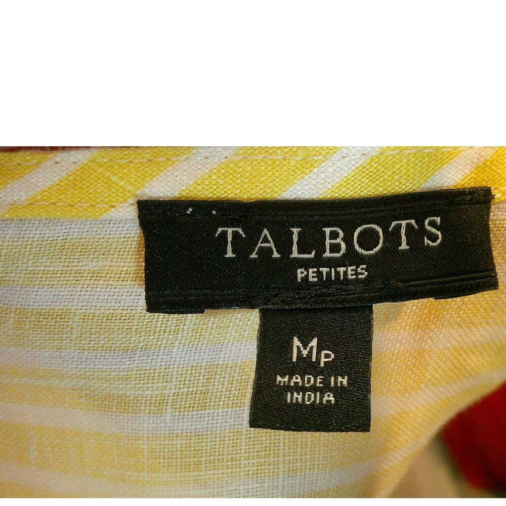 Talbots Linen Tunic with White Stripes & Beading 3/4 Sleeve Women's Petite Med - Picture 4 of 5